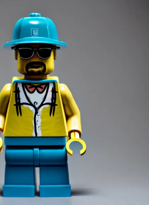 Image similar to macro photo still of lego walter white, 8 k, studio lighting, left side key light, product shot