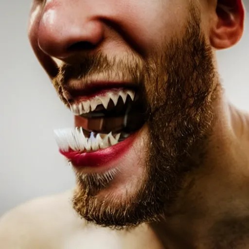 Image similar to man completely covered in human teeth