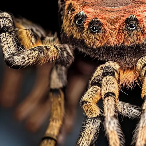 Image similar to Mega tarantula eating a man, hyper realistic, photography