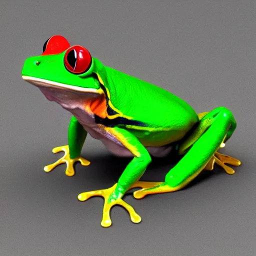 Image similar to a red - eyed tree frog, eye patch, 3 d model, high quality