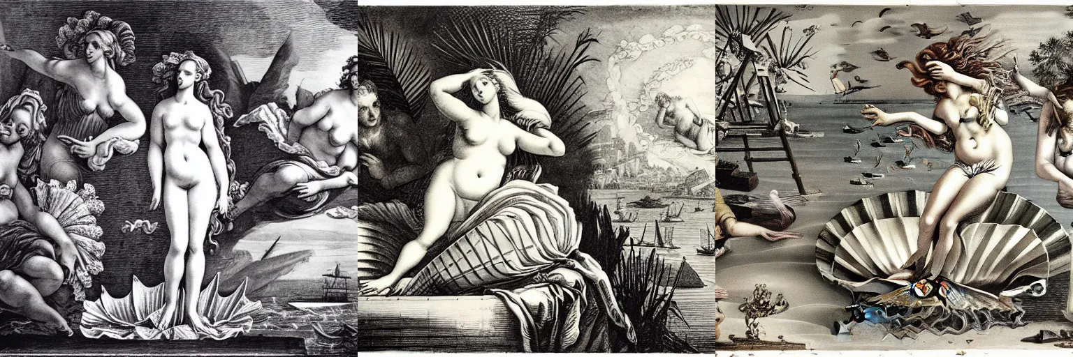 Prompt: the birth of venus in the style of piranesi