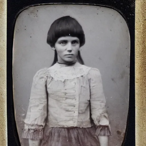 Image similar to tintype photo of a creepy girl holding a squid with a burning barn in the background