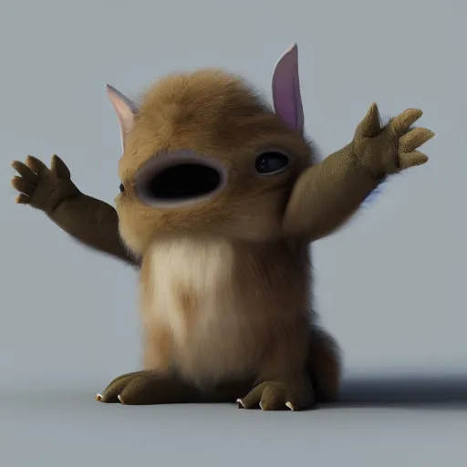 Prompt: cute fluffy alien creature character concept 3 d render with detailed fur 4 k