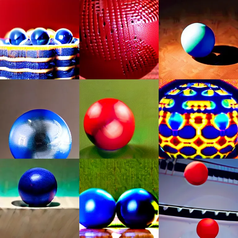 Prompt: two balls. red ball on the top, blue ball on the bottom. product photograph