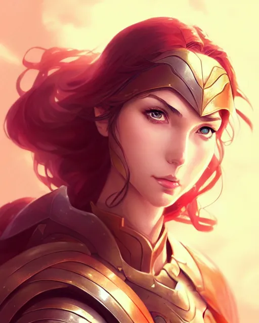 Image similar to portrait of a female paladin, simple clothes, fantasy, face like gal gadot, red hair shinkai makoto studio ghibli studio key hideaki anno sakimichan stanley artgerm lau rossdraws james jean marc simonetti elegant highly detailed digital painting artstation pixiv