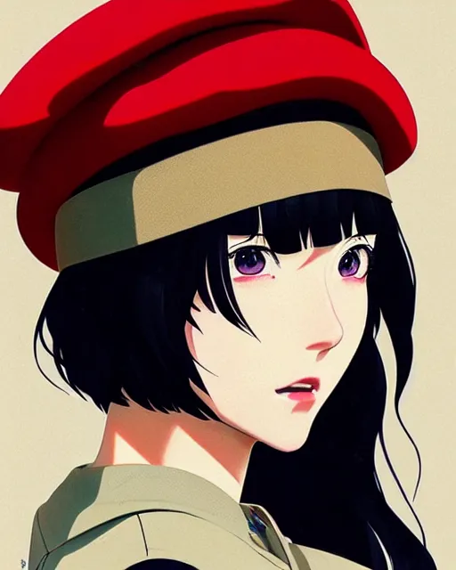 Image similar to girl with a beret | | very very anime!!!, fine - face, audrey plaza, realistic shaded perfect face, fine details. anime. realistic shaded lighting poster by ilya kuvshinov katsuhiro otomo ghost - in - the - shell, magali villeneuve, artgerm, jeremy lipkin and michael garmash and rob rey