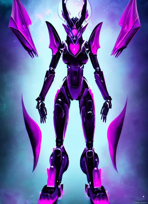 Image similar to cinematic goddess body shot, galactic sized beautiful stunning hot anthropomorphic robot mecha female dragon, sleek dragon head, metal ears, led purple eyes, smooth fuschia skin, nebula size, smooth silver armor, in space, epic proportions, macro, epic size, epic scale, furry art, dragon art, giantess art, warframe fanart, furaffinity, octane