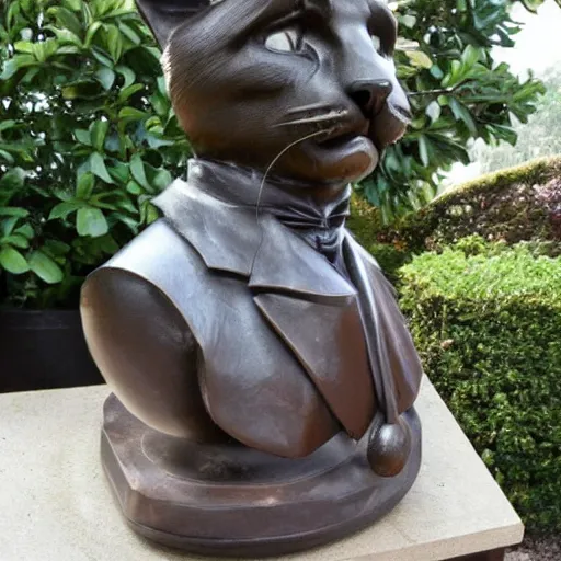 Image similar to a bronze bust of the Cat Otto Von Bismarck, leader of the cat empire