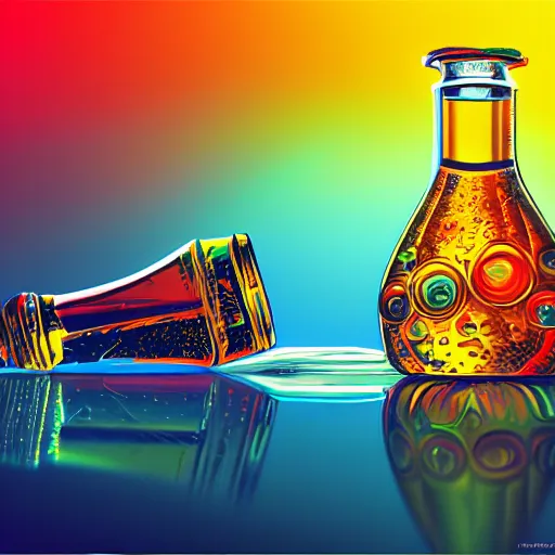 Image similar to alcohol under the microscope, Bright colors, hyperrealism, no blur, 4k resolution, ultra detailed, style of Anton Fadeev, Ivan Shishkin, John Berkey