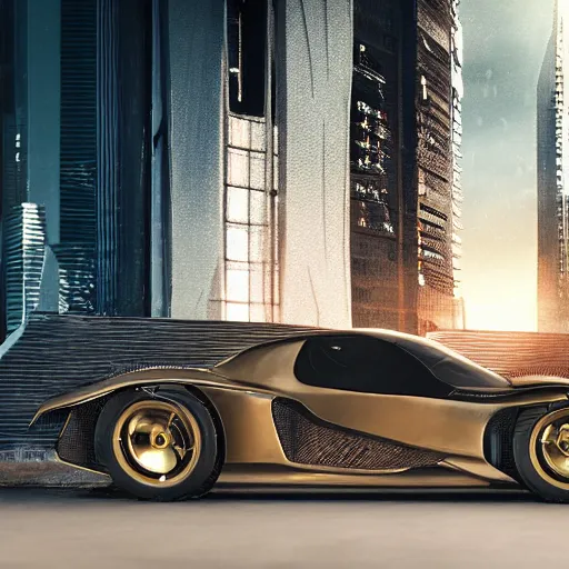 Image similar to car : motherboard forms in the style of zaha hadid architecture sci-fi futuristic setting ultra realistic photography, keyshot render, octane render, unreal engine 5 render , high oiled liquid glossy specularity reflections, ultra detailed, golden hour 4k, 8k, 16k in the style ofblade runner 2049 Cyberpunk 2077 ghost in the shell thor 2 marvel film : tilt shift: sharp focus