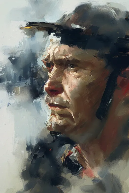 Prompt: portrait painting of an avenger by richard schmid, alla prima, loose gestural painterly, jeremy mann, greg manchess