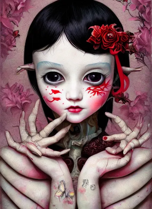 Prompt: pop surrealism, lowbrow art, realistic cute alice babymetal painting, japanese street fashion, hyper realism, muted colours, rococo, natalie shau, loreta lux, tom bagshaw, mark ryden, trevor brown style,