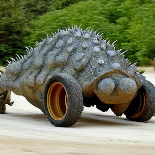 Image similar to a dune buggy that looks like an ankylosaurus