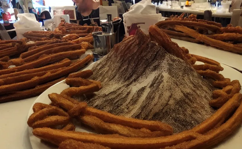 Image similar to a mountain landscape made out of churros