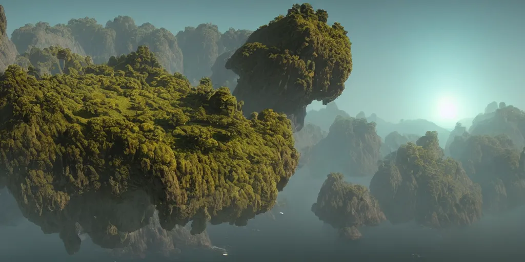 Image similar to alien flying islands, 8 k uhd, unreal engine, octane render in the artstyle of kuindzhi