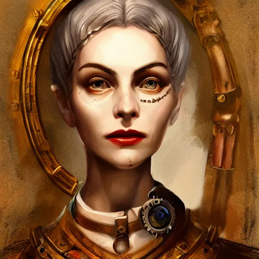 Prompt: portrait painting iris von everec and olgierd von everec, clockwork, steampunk, artstation, detailed