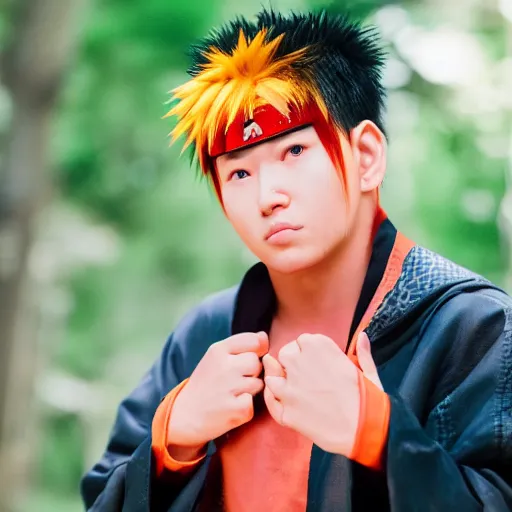 Prompt: portrait photo still of real life naruto, 8 k, 8 5 mm f 1. 8