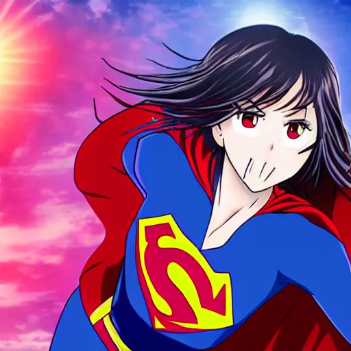 Prompt: anime visual of supergirl heat vision eyes