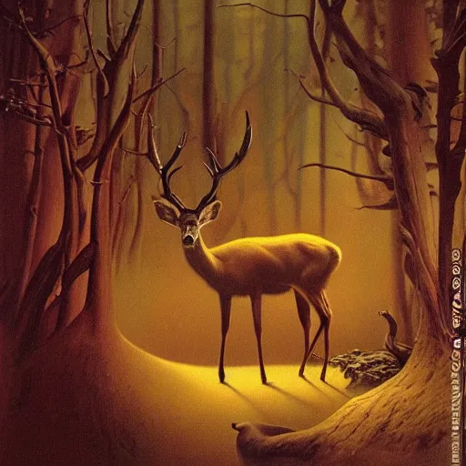 Prompt: A Zdzisław beksiński painting of Bambi, by Disney, cinematic