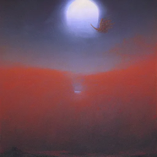 Image similar to painting of the god of the sun floating in the red sky, by beksinski, ruan jia, wayne barlowe, dark soul art, trending on artstation