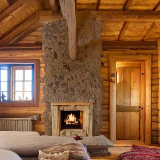 Image similar to cozy fireplace in a cabin on the dolomites, wood, open window