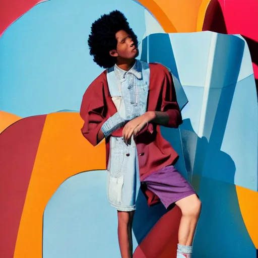 Image similar to realistic photoshooting for a new aime leon dore lookbook, cinematography, color film photography, photo in style of tyler mitchell, shusei nagaoka, steven meisel, petra collins, 3 5 mm