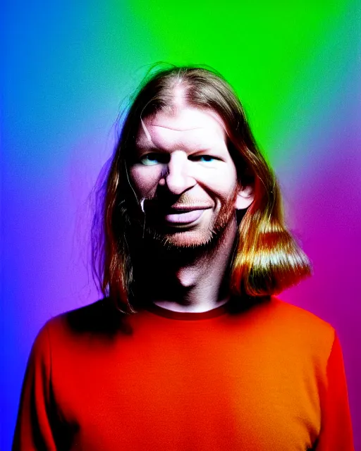 Prompt: colourful detailed fashion photograph of aphex twin by julia hetta and robert h hudson, 4 k