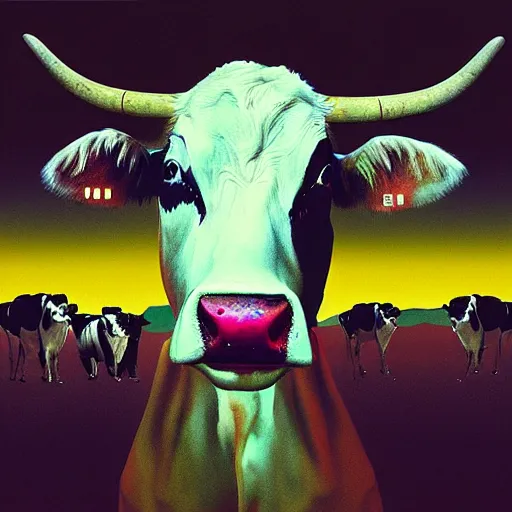 Prompt: album cover of a electronic group, cow, album cover art, album cover