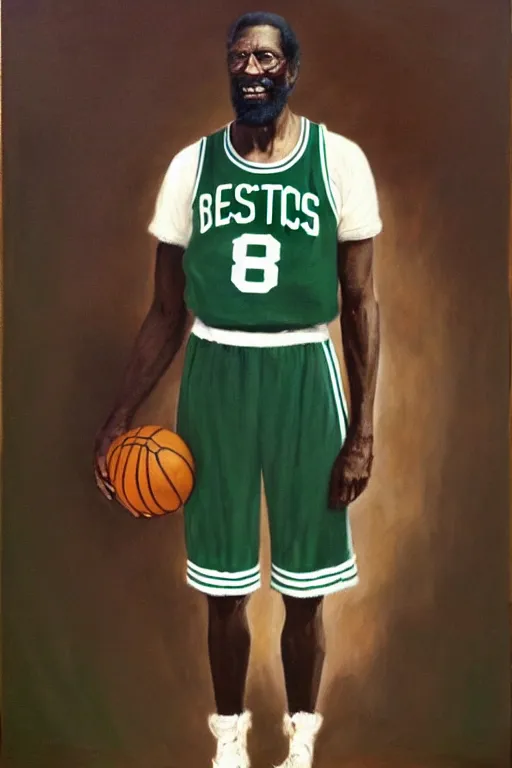 Image similar to full body portrait of the dictator of the boston celtics, bill russell, 1 8 8 9, in full military garb, oil on canvas by william sidney mount, trending on artstation