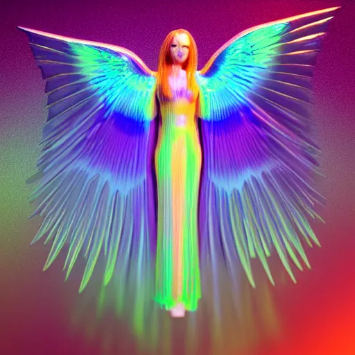 Prompt: celestial opalescent translucent green cheek conure angel made of mother of pearl gleams like the setting sun!, oil slick, translucent ray tracing extremely high quality rendered in blender, beautiful long straight hair
