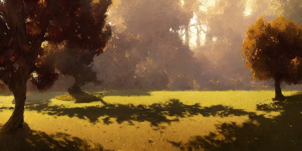 Image similar to digital art painting of a single tree in the middle of a front yard painted by craig mullins and gaston bussiere and greg rutkowski