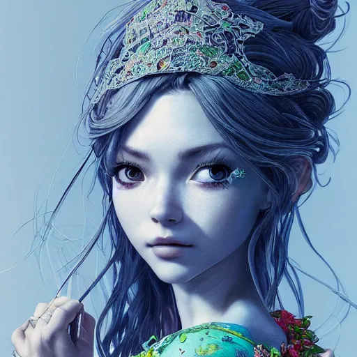 Image similar to the portrait of a blueberry that resembles an absurdly beautiful, graceful, elegant, sophisticated girl, an ultrafine hyperdetailed illustration by kim jung gi, irakli nadar, intricate linework, bright colors, octopath traveler, final fantasy, unreal engine 5 highly rendered, global illumination, radiant light, detailed and intricate environment