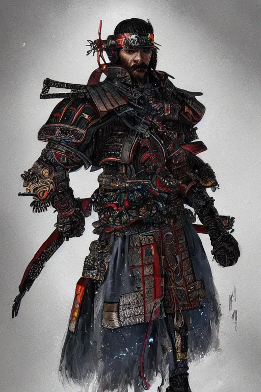 Image similar to a magical character by the artist Arthur Gimaldinov Rendering a cyberpunk samurai , full of details, by Evan Yovaisis and Jason Nguyen , art book, trending on artstation and daily DeviantArt