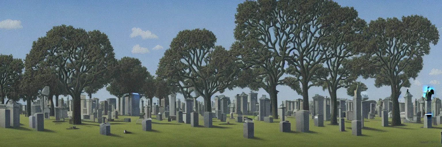 Prompt: new orleans cemetary painting magritte