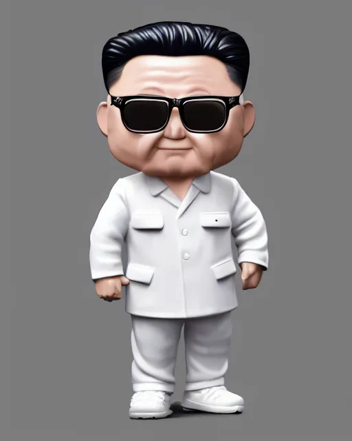 Prompt: full body 3d render of kim yong-un as a funko pop, studio lighting, white background, blender, trending on artstation, 8k, highly detailed