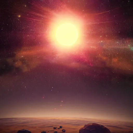 Image similar to a distant sun, galaxies and stars, ultra realistic, photo quality, ultra high detail, atmospheric lighting, dramatic composition, trending on artstation, octane render, directed by stanley kubrick