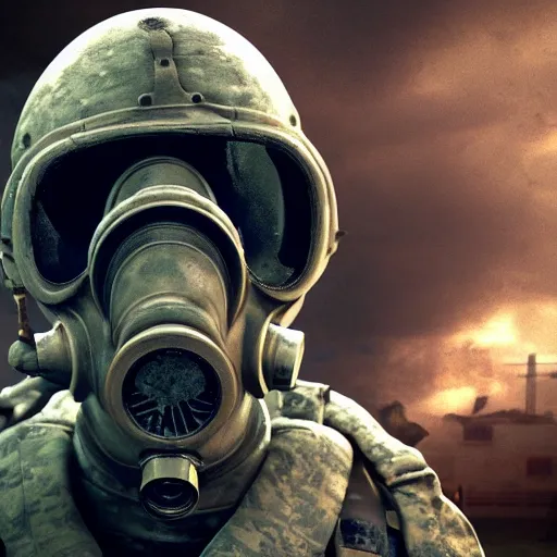 Image similar to military zombie with pig body type in broken gasmask, details face, photo, bloody eyes, unreal engine, digital, artstation, detailed body, heavenly atmosphere, digital art, overdetailed art, trending on artstation, cgstudio, the most beautiful image ever created, dramatic, award winning artwork, beautiful scenery