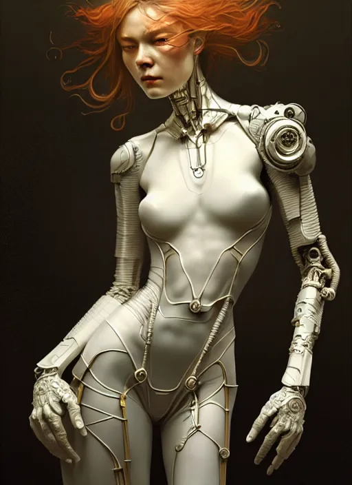 Image similar to ceramic cyborg, yuan, diffuse lighting, fantasy, intricate, elegant, highly detailed, lifelike, photorealistic, digital painting, artstation, illustration, concept art, smooth, sharp focus, art by John Collier and Albert Aublet and Krenz Cushart and Artem Demura and Alphonse Mucha