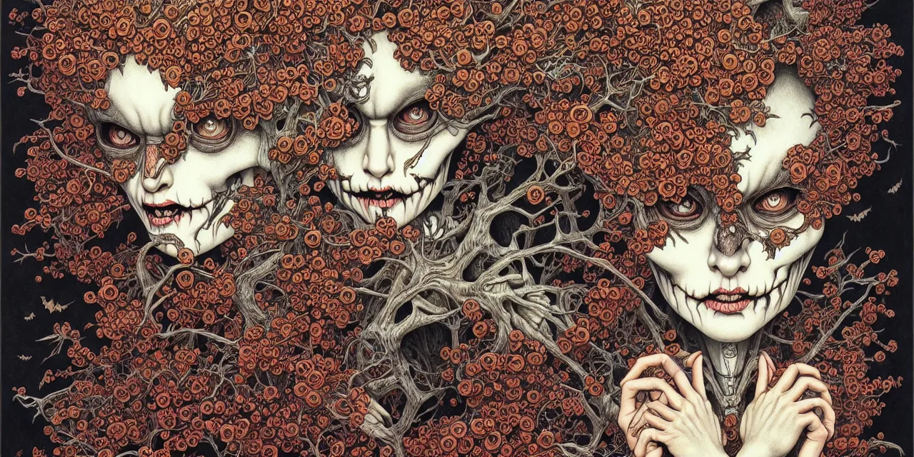 Image similar to portrait painted in jacek yerka style drawn by vania zouravliov and takato yamamoto, inspired by halloween, intricate acrylic gouache painting, high detail, sharp high detail, artstation