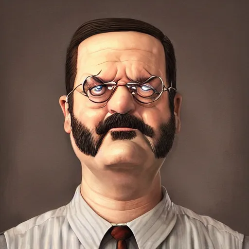 Image similar to beautiful hyperrealistic detailed matte portrait painting of bob belcher from bobs burger, by andreas rocha and john howe, and martin johnson