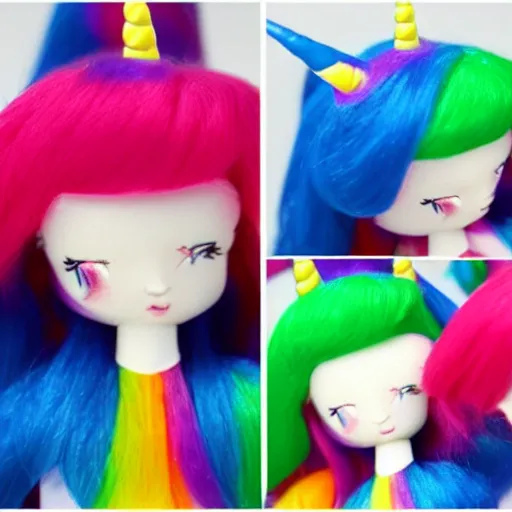 Prompt: unicorn vinyl stop motion doll