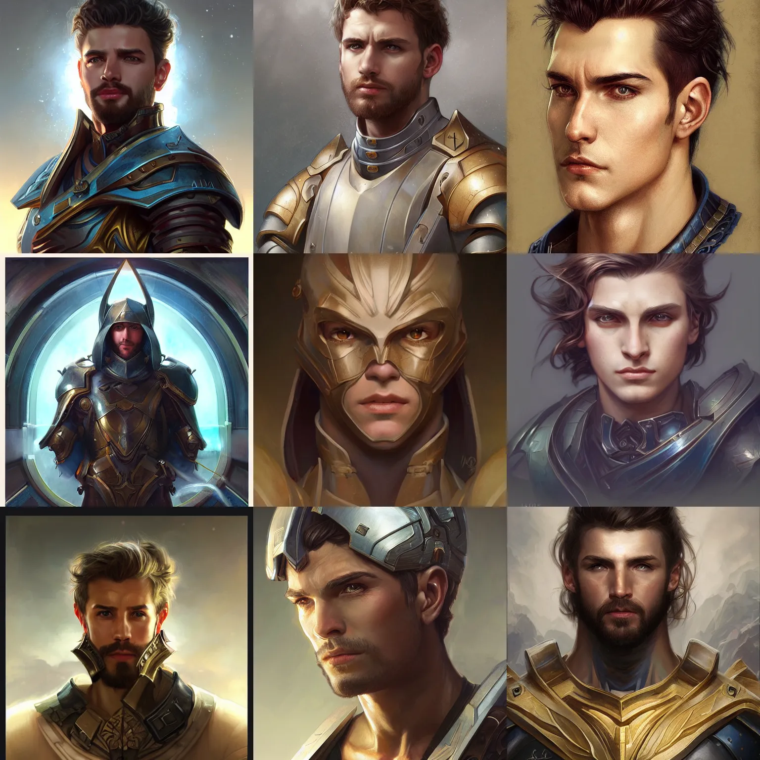 Prompt: male paladin, portrait, headshot, highly detailed, headshot, digital painting, trending on artstation, concept art, sharp focus, illustration, art by artgerm and tom bagshaw and wlop and alphonse mucha