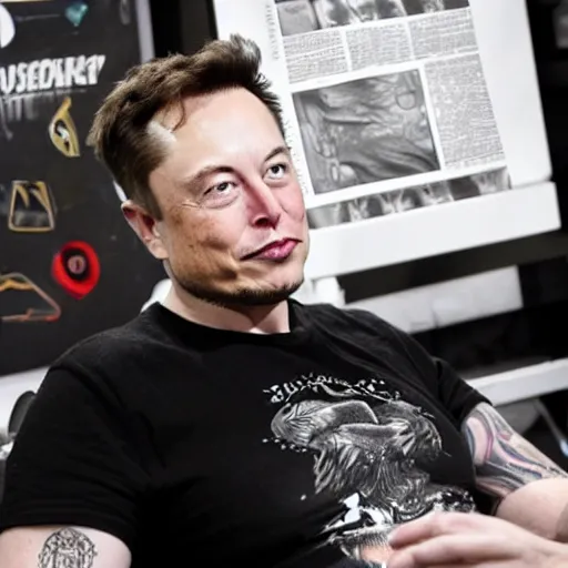 Image similar to elon musk getting a tattoo, newspaper photo, high definition