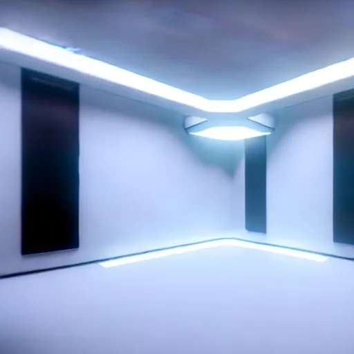 Image similar to a white room twelve by ten by eight, proportionally perfect, geometrically perfect, clean and empty, sci fi spaceship futuristic paneling unreal engine, general studio lighting, 8 k,