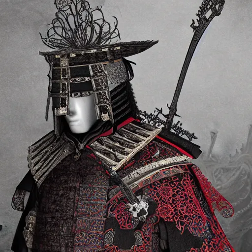 Image similar to Victorian Gothic Samurai, hd, intricate, bloodborne, 8k, digital art