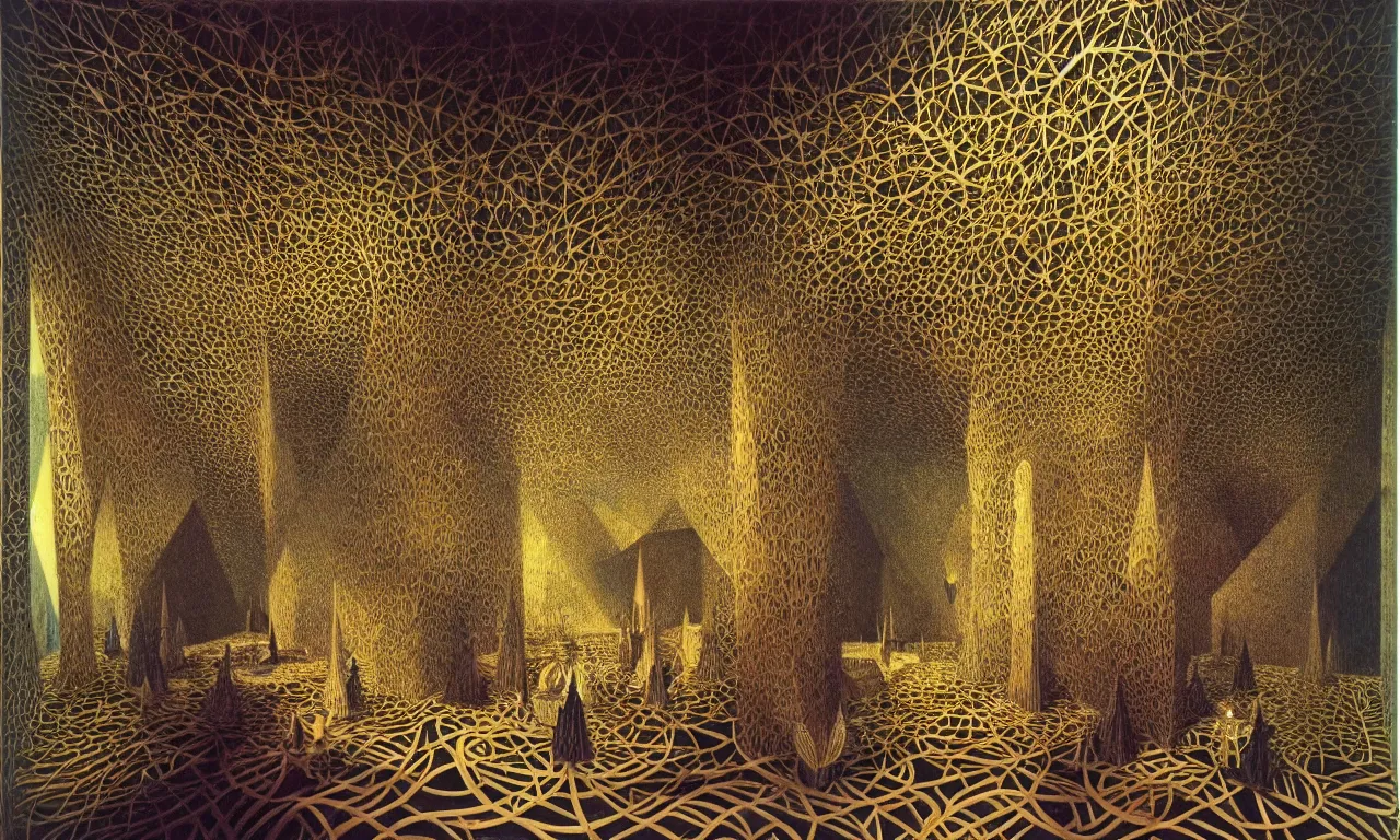 Image similar to building, jungle, kirigami, dichromatism, paradox, volumetric light, insanely detailed and intricate, hypermaximalist, elegant, ornate, hyper realistic, super detailed, by remedios varo uranga