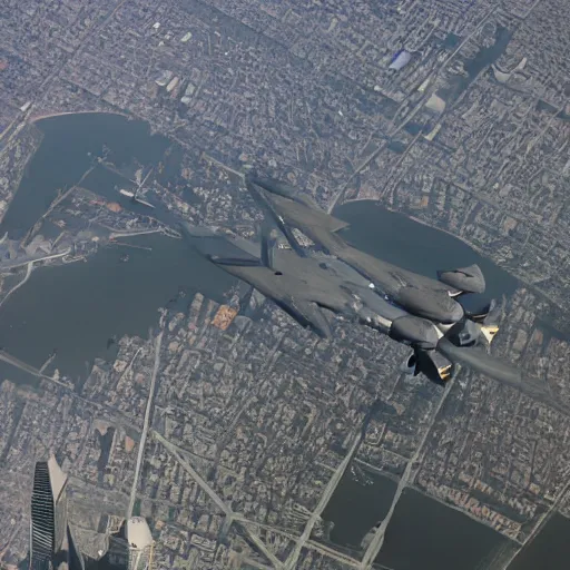 Image similar to infrared camera view from bomber, flying over manhattan, c130, military