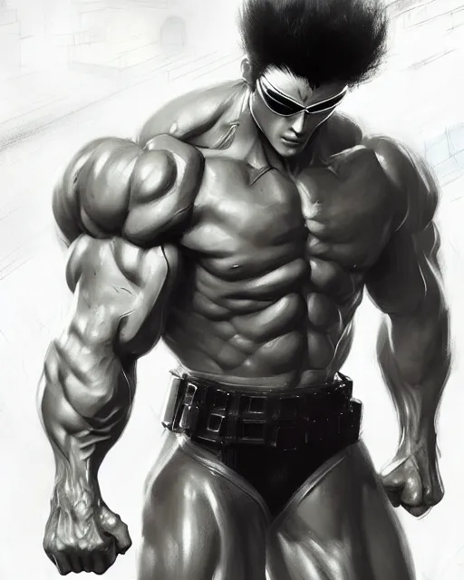 Image similar to gigachad luigi bodybuilder fighting like saitama in the matrix, fantasy character portrait, ultra realistic, anime key visual, full body concept art like ernest khalimov, intricate details, highly detailed by greg rutkowski, ilya kuvshinov, gaston bussiere, craig mullins, simon bisley