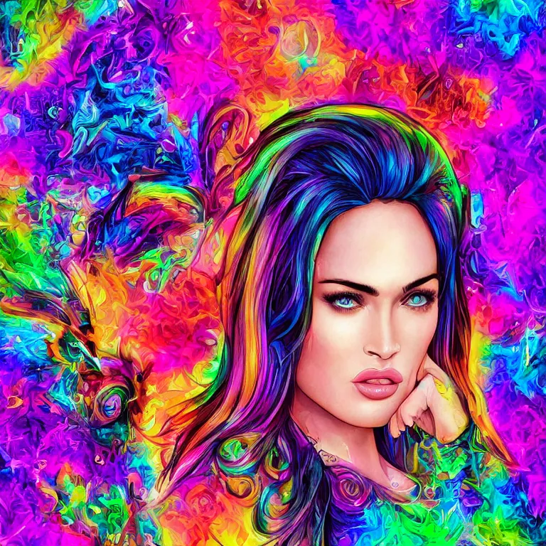 Image similar to Lisa Frank Megan Fox, beautiful digital art