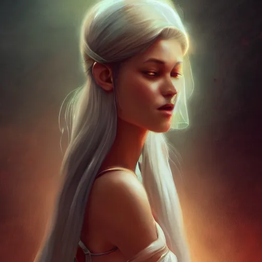 Prompt: painting of a female in a dress, by charlie bowater and artgerm, 4 k, highly detailed, trending on artstation, volumetric lightning, highly detailed